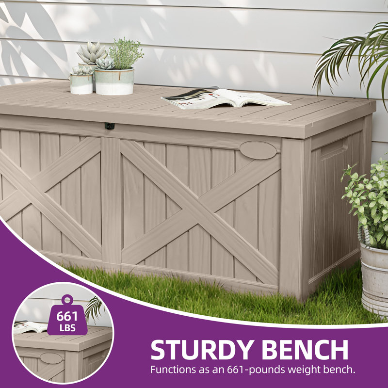 5415>33 Gallon Resin Deck Box, Weatherproof Outdoor Storage