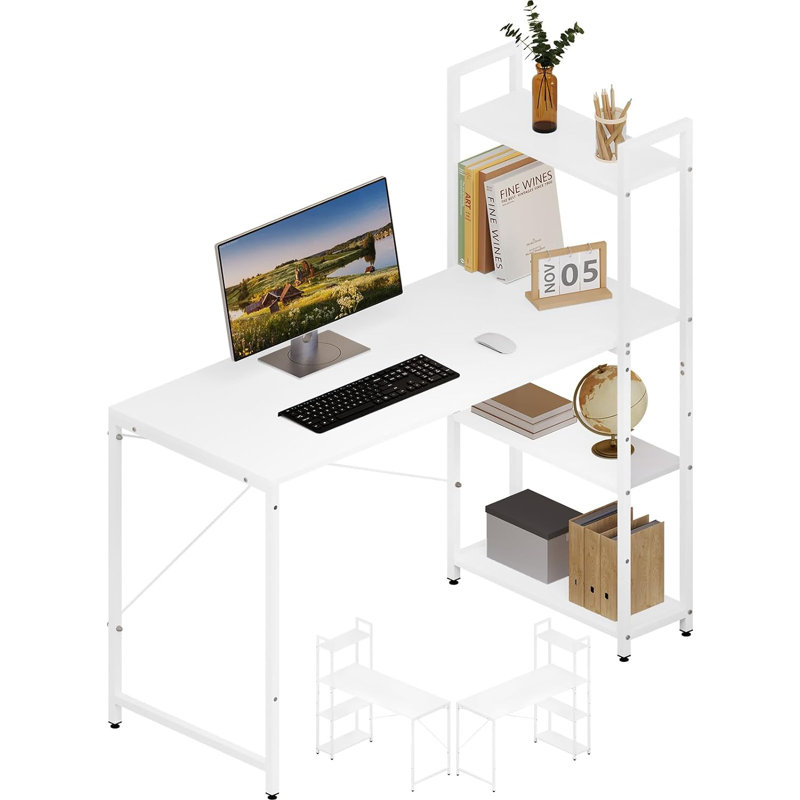 Atreau L-Shaped Metal Base Computer Table, Brown
