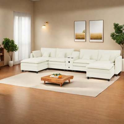 Canapé modulaire moderne en mousse beige avec rangement