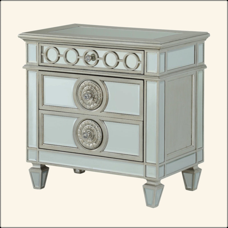 Table de chevet à miroir Varian, Argent argent