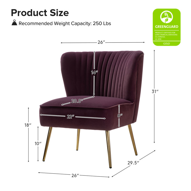 Leona 26" Wide Tufted Velvet Accent Side Chair, Purple Velvet
