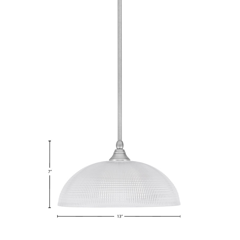 Mini-luminaire suspendu avec tige en verre transparent nervuré 13 po Bober, Nickel brossé
