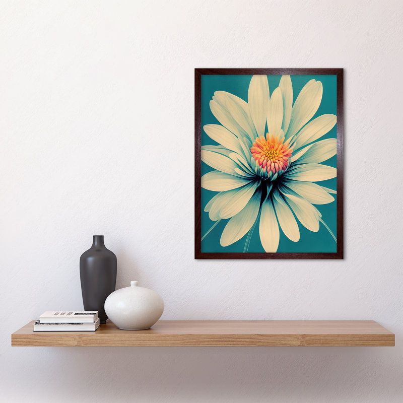 Chrysanthemum Floral Bloom Macro Flower 1 Piece Wall Art, 43cm H x 33cm W, Brown Framed Paper