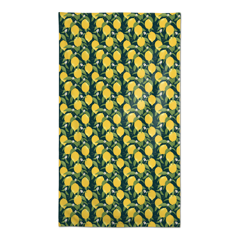 Nappe blanche à motif citron 3, Bleu sarcelle