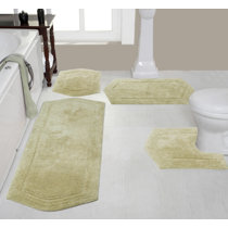 Flower 2pieces White & Aqua Round Washable Bath Rug Set (24 Bleach