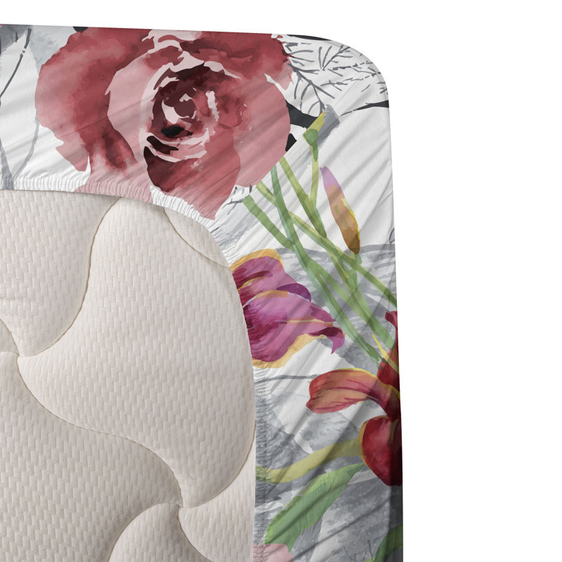 Ambesonne Watercolor Botany Sheet Set 4 Pcs Retro Boho Bloom, California King Sheet Set with 2 Pillowcases