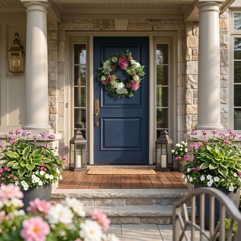 24" Hydrangea Wreath with Dahlias and Ivy