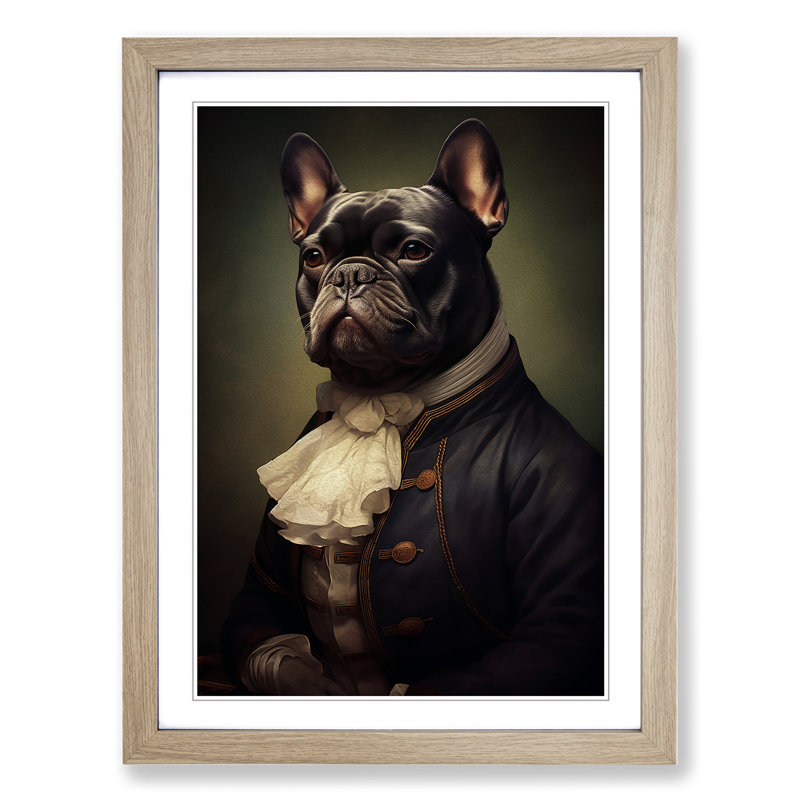 French Bulldog Romanticism - Framed Print, 64cm H x 46cm W x 2cm D, Oak