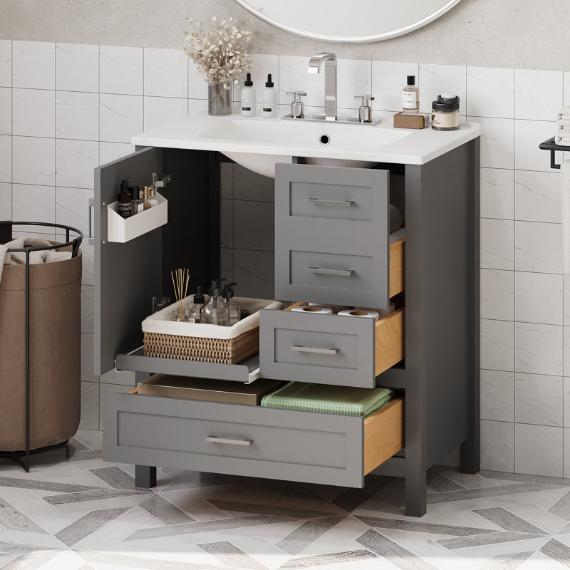 Ensemble de meuble-lavabo 30 po avec lavabo, Argent, Gris