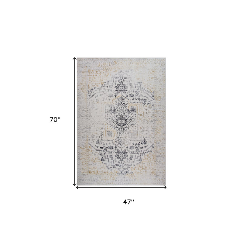 4' X 6' Gray and Gold Oriental Area Rug