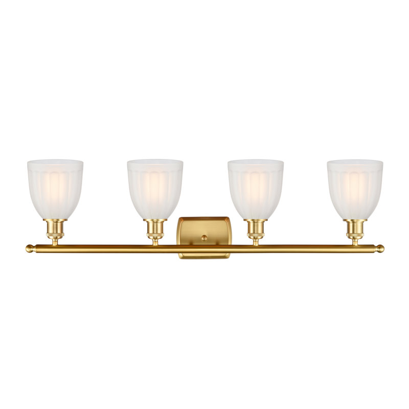 Éclairage pour salle de bain 3 lumières Dunder, Blanc, Or satiné, Ampoule incandescente rétro de 60 watts