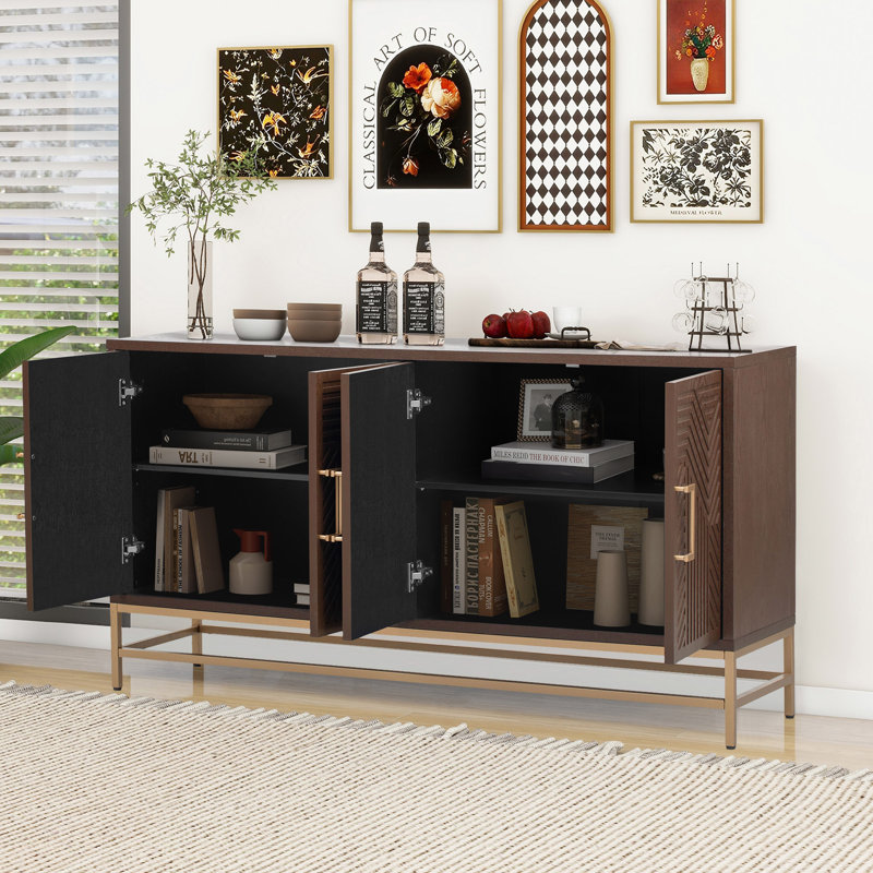 Buffet Aviva 59,8 avec tablettes réglables, poignées et pieds rectangulaires en métal, armoire de salle à manger, table buffet