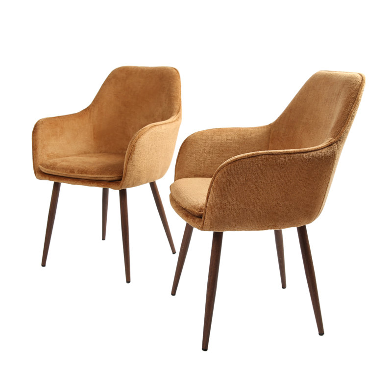 46cm H Upholstered Metal Upholstered Back Armchair, Walnut, Orange
