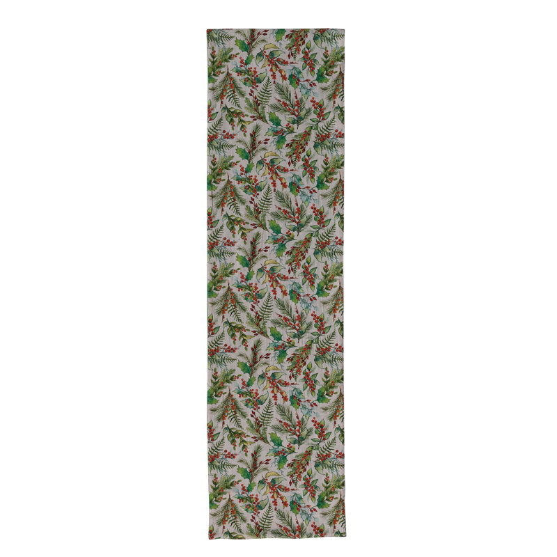 Chambray Cotton Runner with Holiday Botanical Print