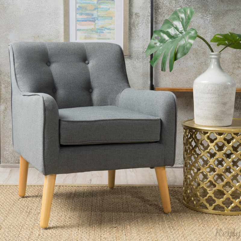 Fauteuil Mid-Century moderne avec pieds en bois massif, Gris anthracite