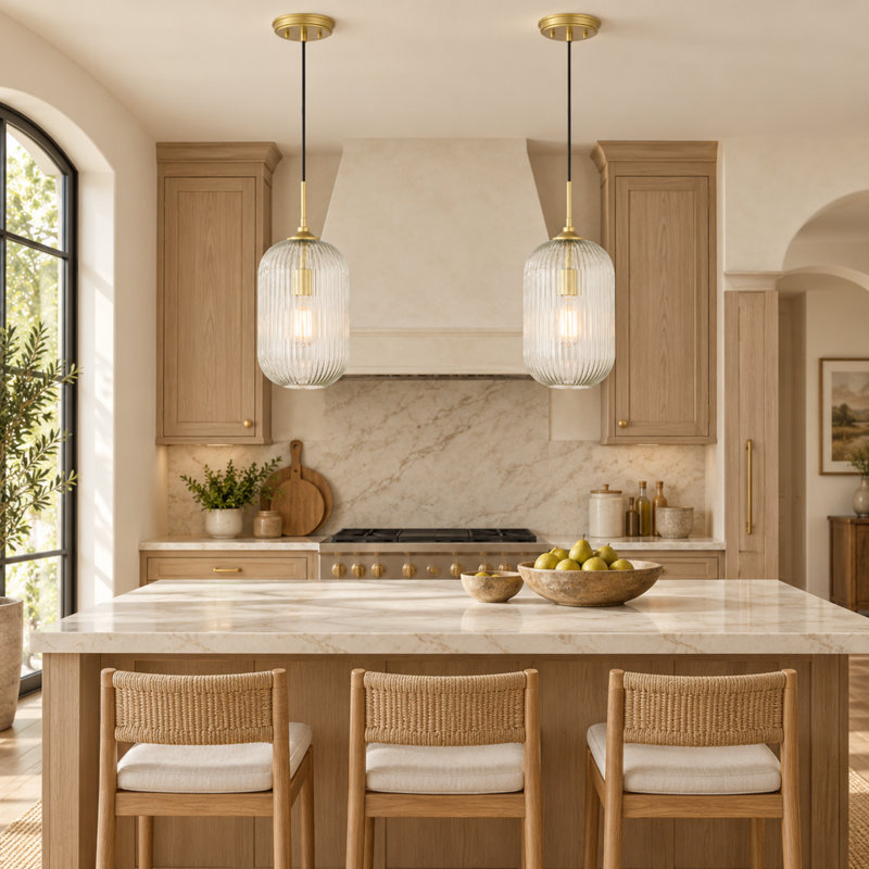 Dynamism 1 - Light Dimmable Kitchen Glass Single Pendant, Satin Brass