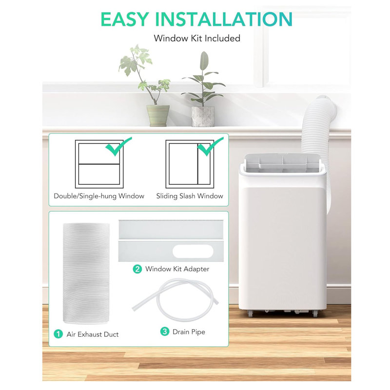 Climatiseur portatif - Climatiseur portatif de 12 000 BTU avec télécommande, fonction 3 en 1 de refroidissement et de ventilation et séchage, fonctionnement silencieux - Refroidir jusqu'à 550 pieds carrés, mode veille et minuterie 24 heures