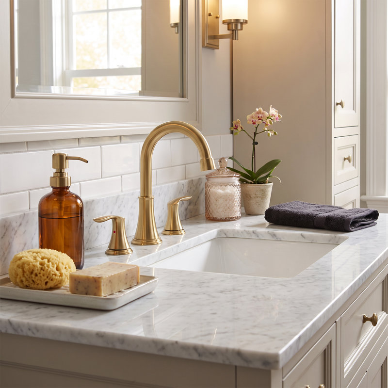 8 Inch Widespread Double Handle Bathroom Faucet With Pop Up Drain, Gold