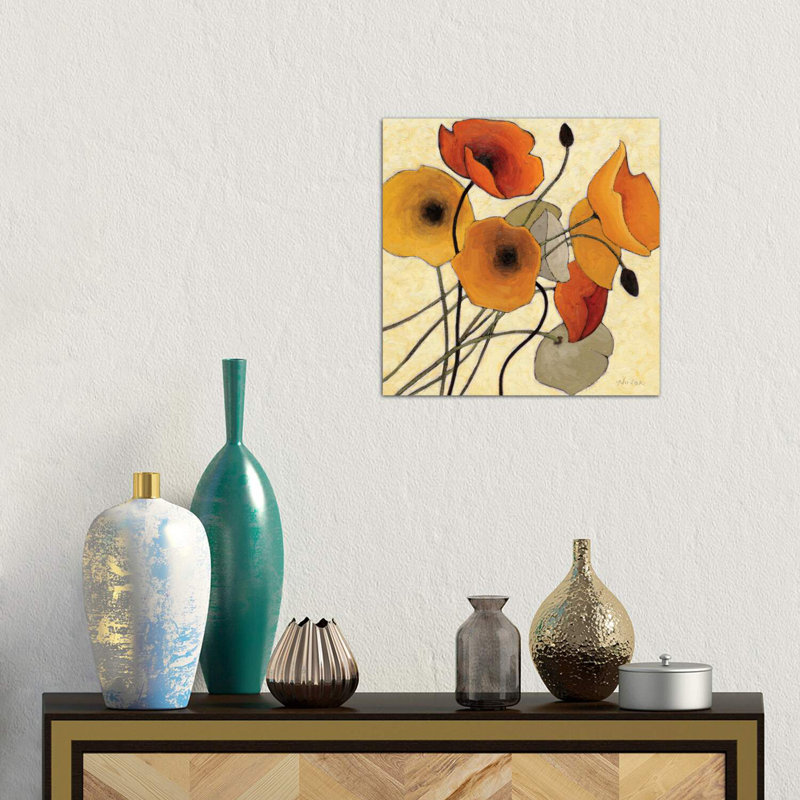 " Pumpkin Poppies II " by Shirley Novak, Wrapped Canvas, 12" H x 12" W x 1.5" D