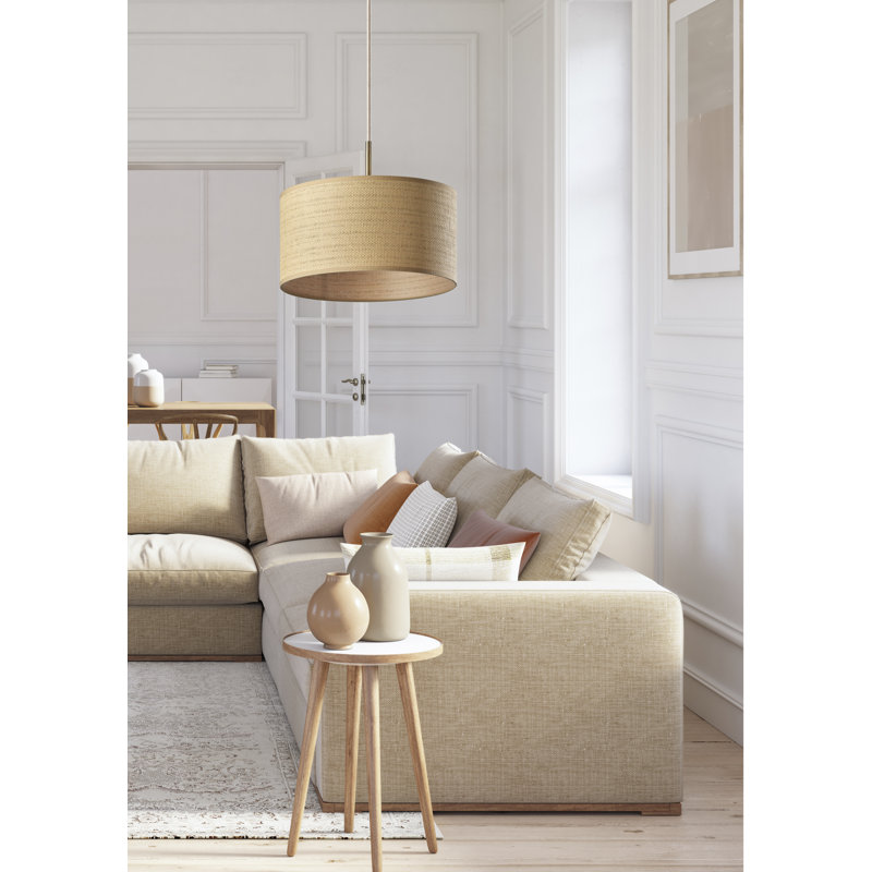 Grand luminaire suspendu Kinnear, Laiton antique, Naturel / Beige