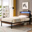 Lit plateforme simple en métal avec tête de lit en bois et éclairage à DEL, télécommande, sommier tapissier non requis, rangement facile, assemblage facile, style moderne-523477999