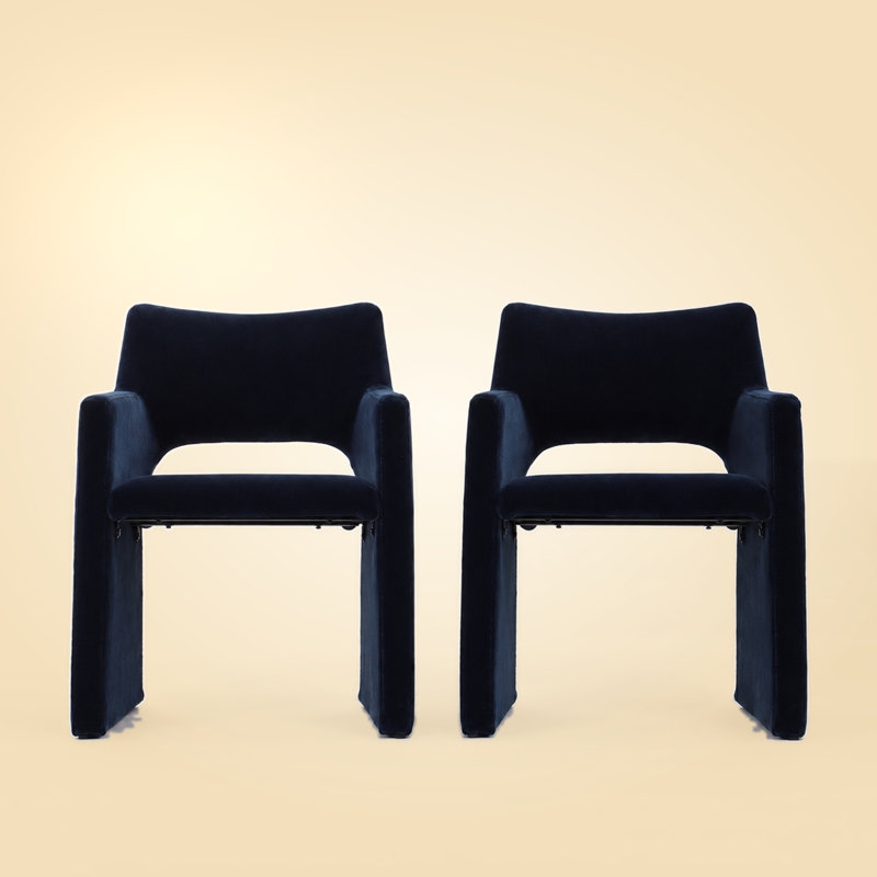 Chaises de salle à manger rembourrées en faux mohair 2 pièces 31 po 2 pièces, Blue, Blue