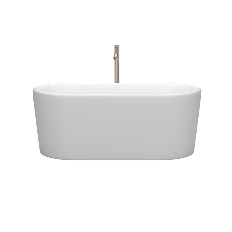 Baignoire de trempage autoportante en acrylique avec robinet 59 po. X 28 po. Ursula, Blanc mat / nickel brossé