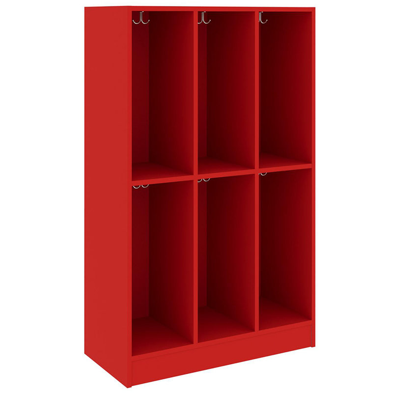Armoire de salle de classe triple à six compartiments, Rouge tulipe, H 72 po x l 36 po x P 17 po