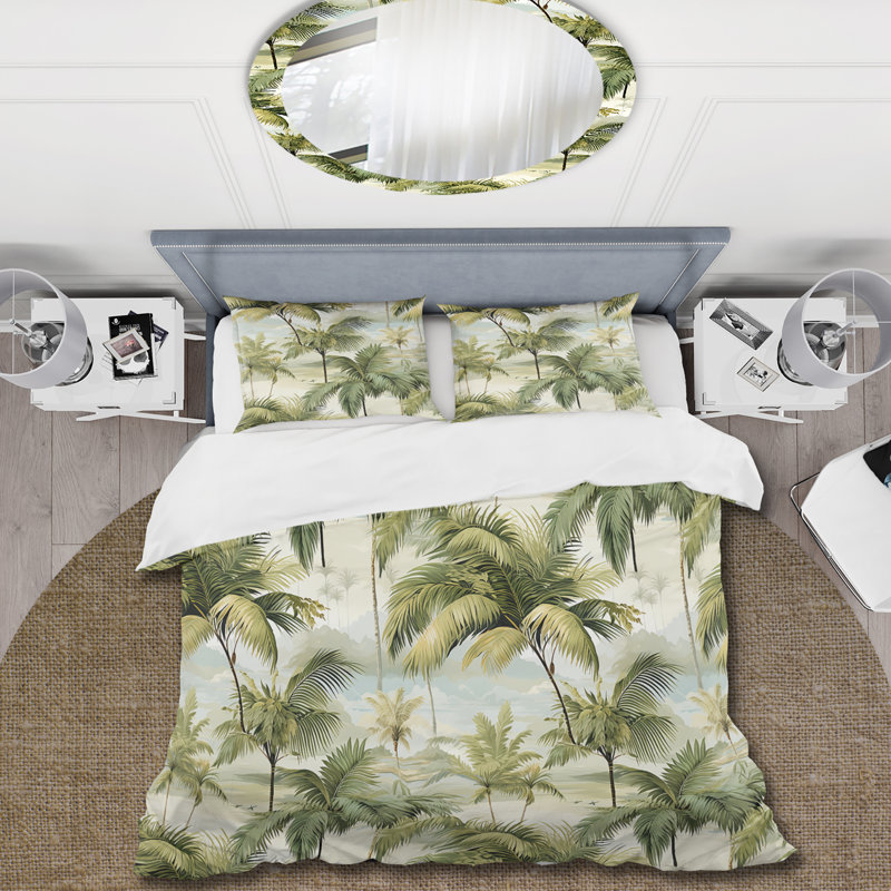 Ensemble de housse de couette Palm Impression Tropical Pattern - Tropical, Housse de couette pour très grand lit et 2 très