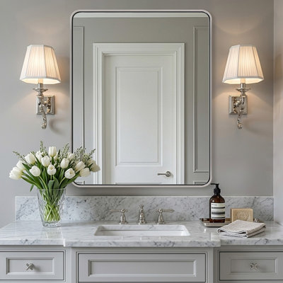 Miroir de salle de bain rectangulaire contemporain | Cadre épais en acier inoxydable