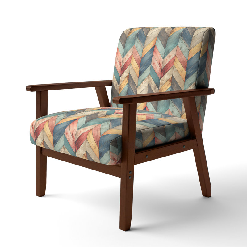 Cantina 23'' Wide Armchair, Pink/Blue/Gray Polyester, Brown Square Arms