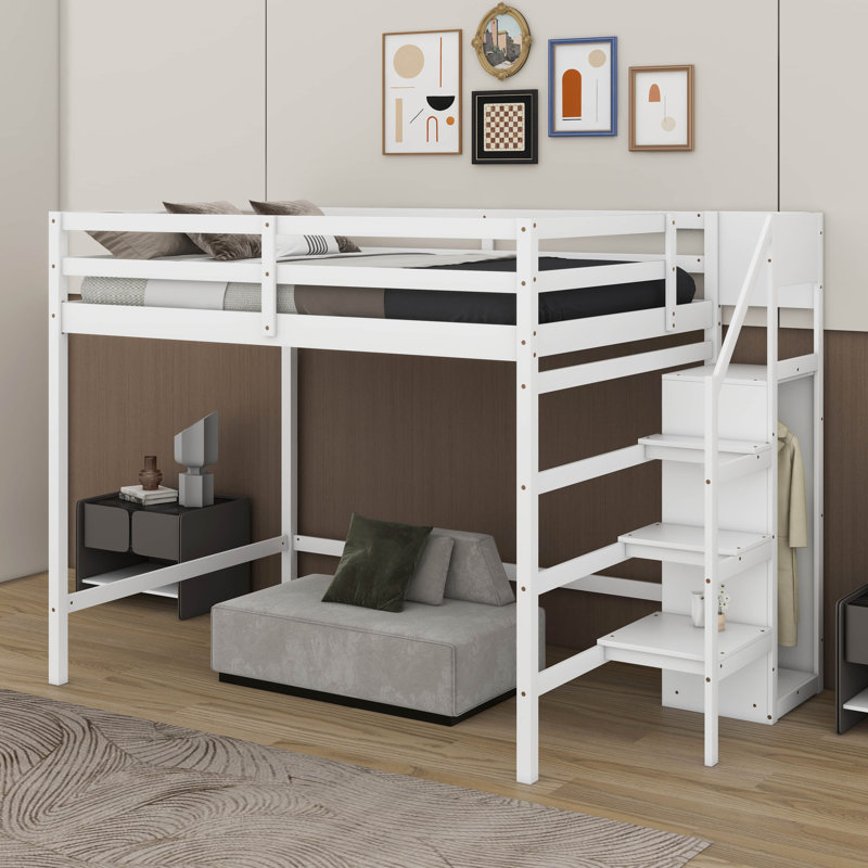 Lit mezzanine double avec garde-robe, Blanc