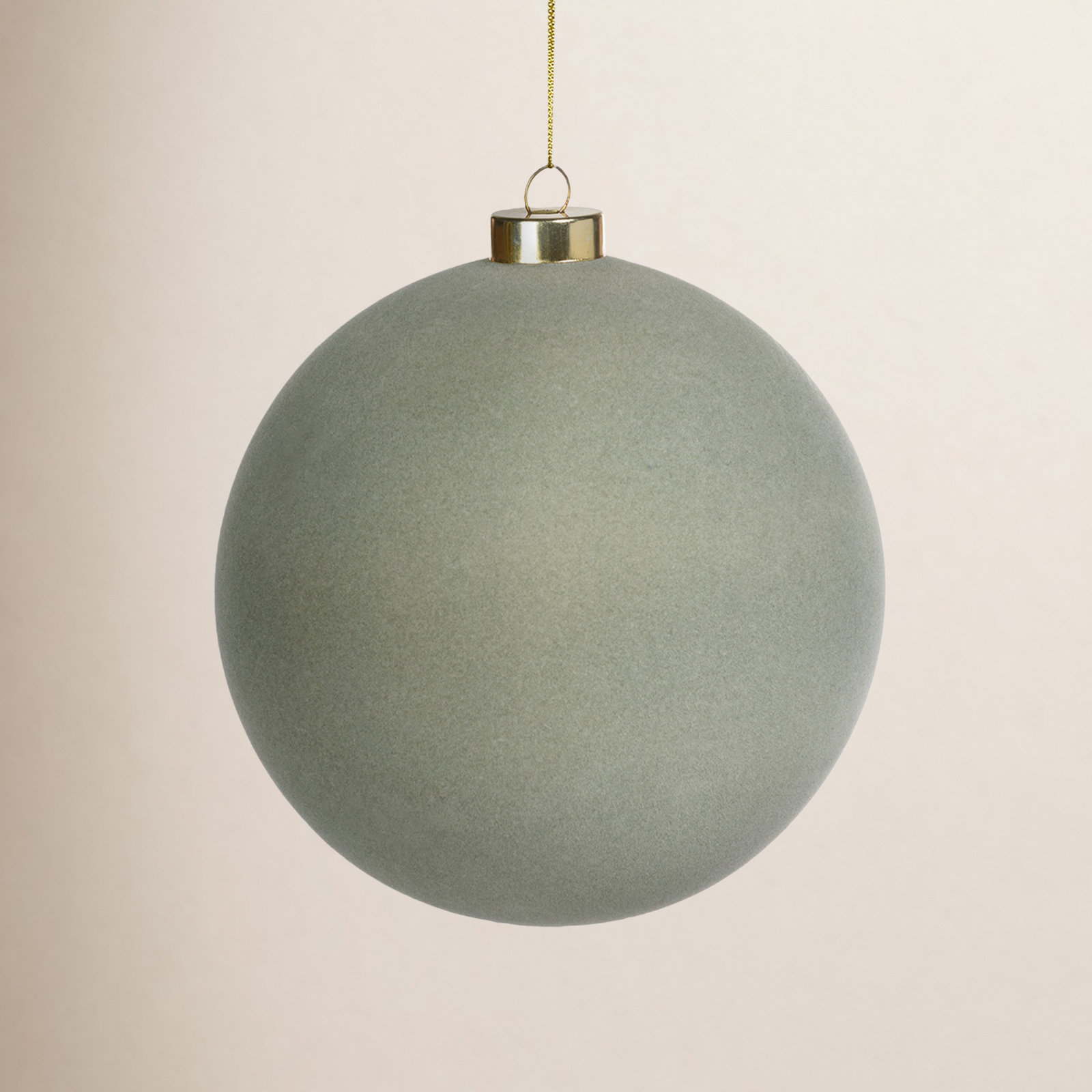 Sage Flocked Ornament, 4.75" _x000D_, Cream, 6"H x 5.75"W x 5.75"D