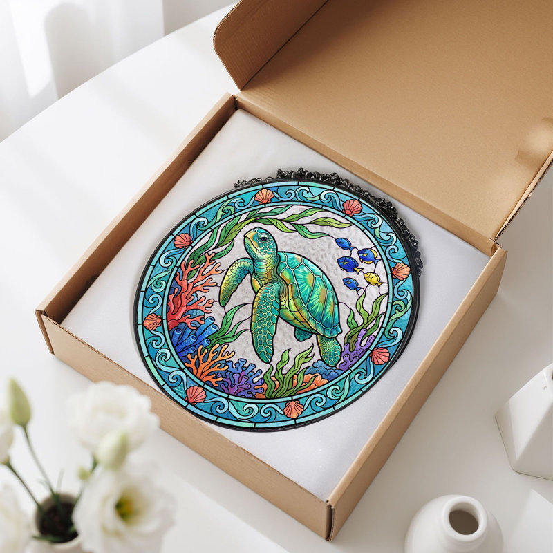 Panneau de vitrail de tortue de mer ， H 12 po, 12"H