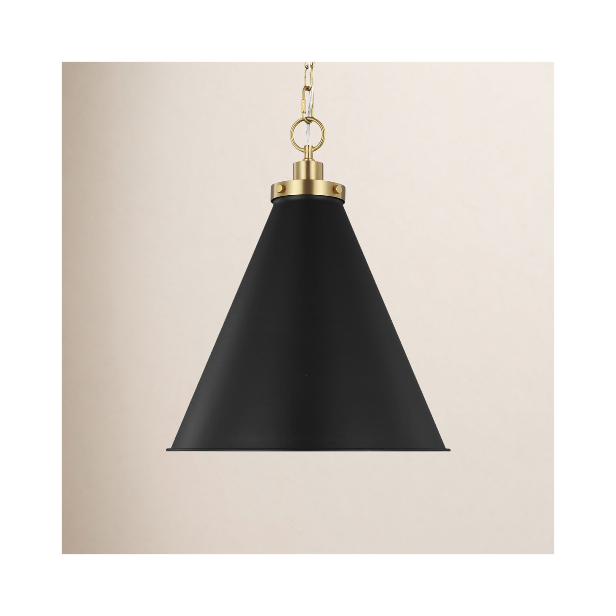 Arnell Single Light Metal Dimmable Pendant, Burnished Brass, 19" H x 15.625" W x 15.625" D, Midnight Black