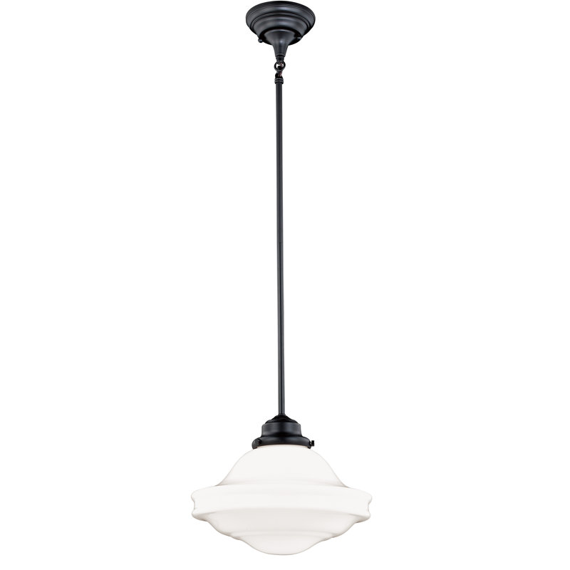 Luminaire suspendu simple à 1 lumière Owen, Verre à lait, Bronze huilé