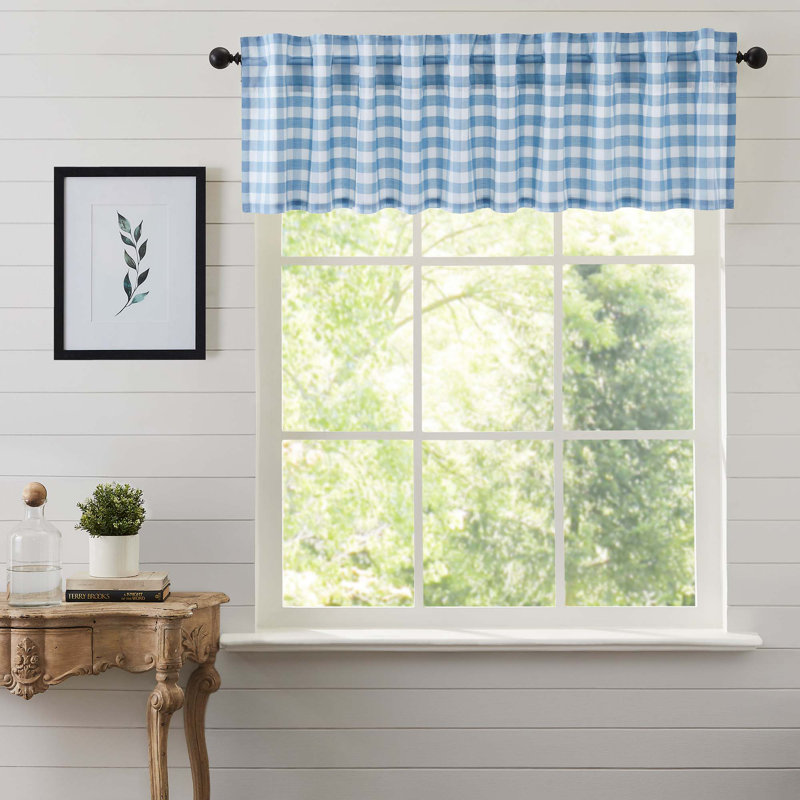  Cantonnière en coton à carreaux Annie Buffalo, Bleu gris, L 90 po x L 16 po