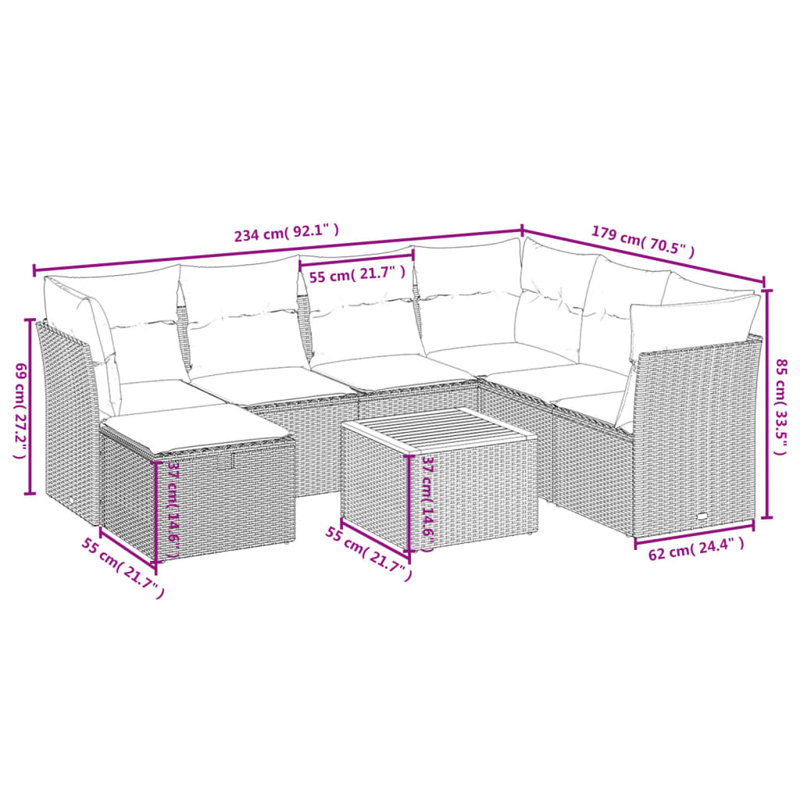 Vidaxl Patio Sofa Set Modular Garden Sofa Set Rectangular Modern, Gray