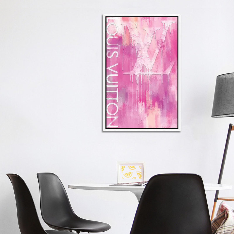 Fashion Drips LV Pinkly by Pomaikai Barron - Print on Canvas, 101.6 cm H x 66.04 cm W, White Framed
