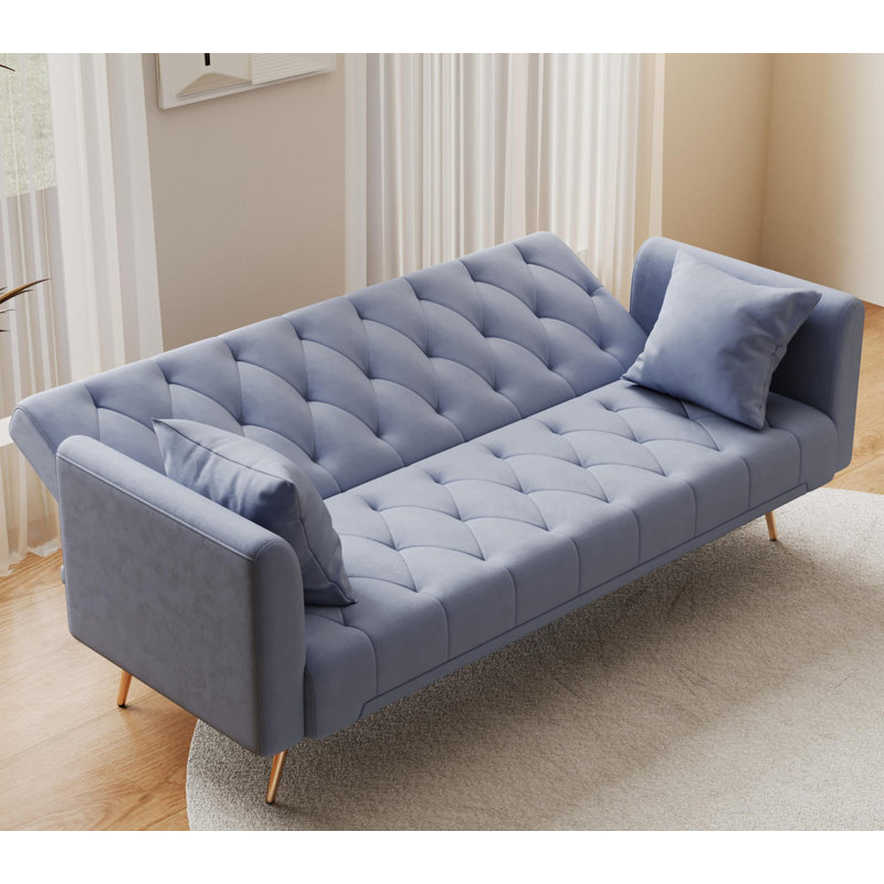 American retro velvet Sofa for small living room bedroom office，Convertible loveseat sofas, Gray