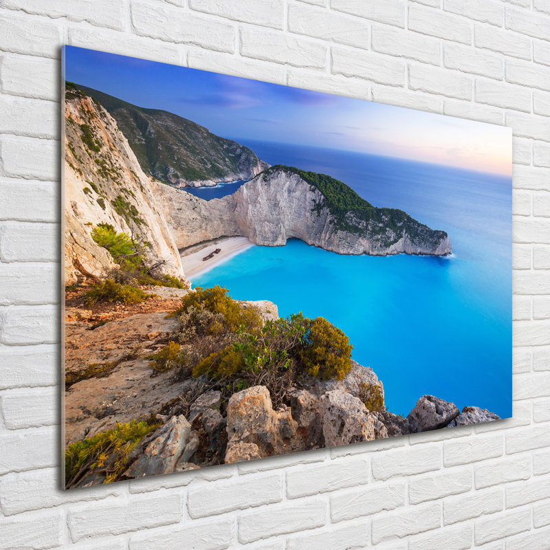 Glass Print Wall Art 100X70cm Image Printed On Glass Decorative Wall Picture Behind Toughened / Tempered Safety Real Glass For Kitchen & Living Room Theme:Zakynthos Greece