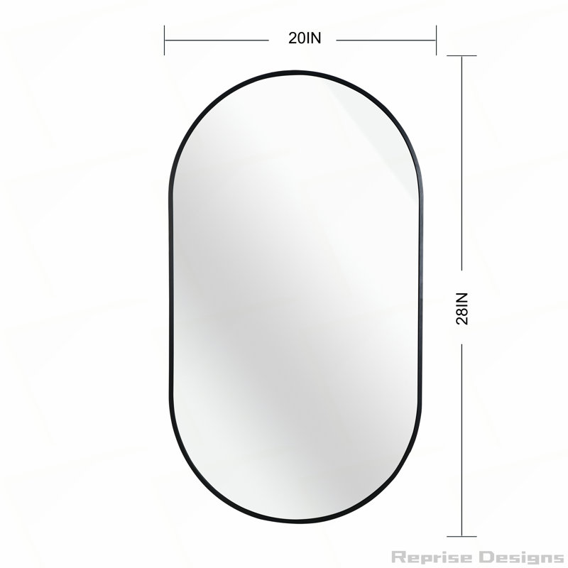 Miroir en métal, Noir, 28 po x 20 po, Ovale