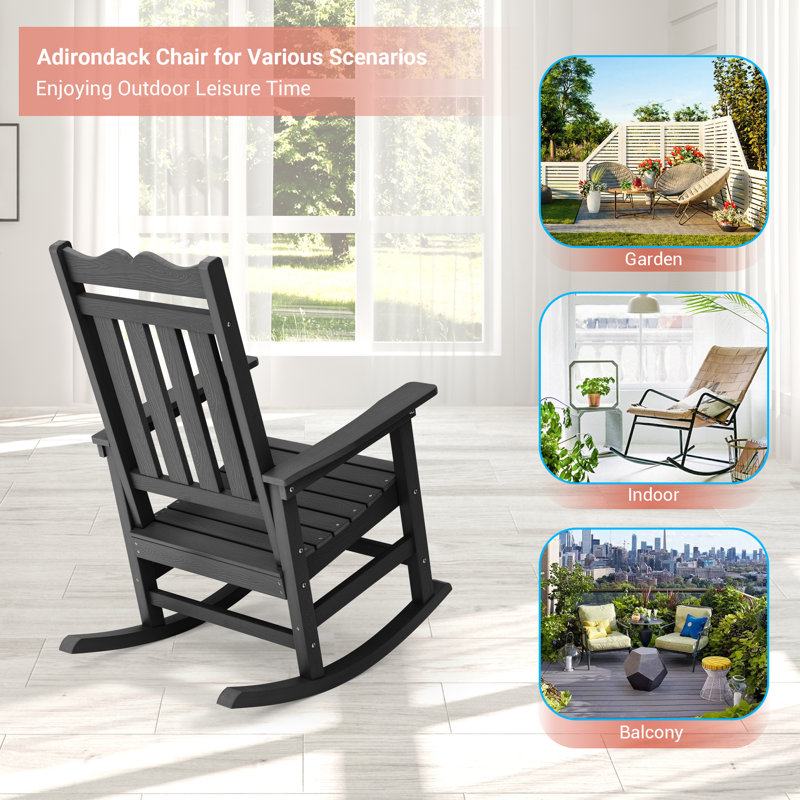 Chaise Adirondack à bascule en plastique Lichent, Noir