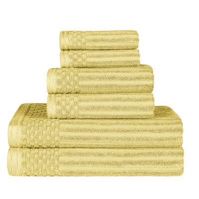 Ensemble de serviettes en coton très absorbant de six articles avec bordure unie et carreauté Ruvins