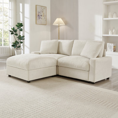 Canapé modulaire en L 72,05 po, 3 canapés modulaires en L en polyester pour le salon, 2 canapés en nuage avec repose-pieds, moderne, petit espace, facile à assembler (beige)
