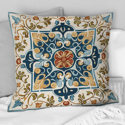 Carreaux de style méditerranéen en bleu rétro - coussin décoratif imprimé de carreaux abstraits