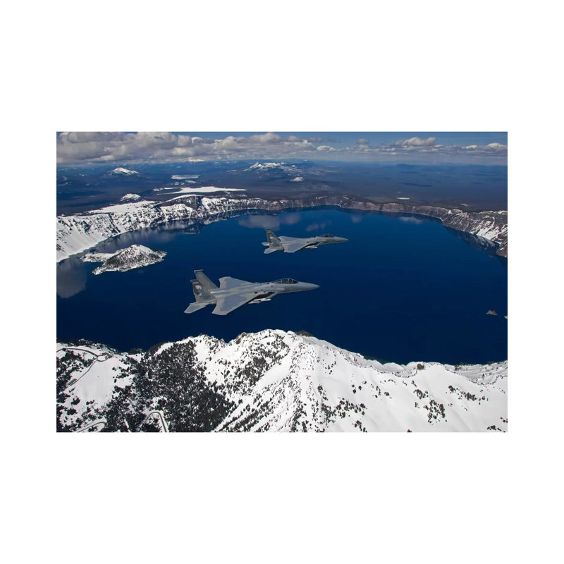 Two F-15 Eagles Fly over Crater Lake in Central Oregon 1 Piece Wrapped Canvas Wall Art, 101.6 cm H x 66.04 cm W x 3.175 cm D