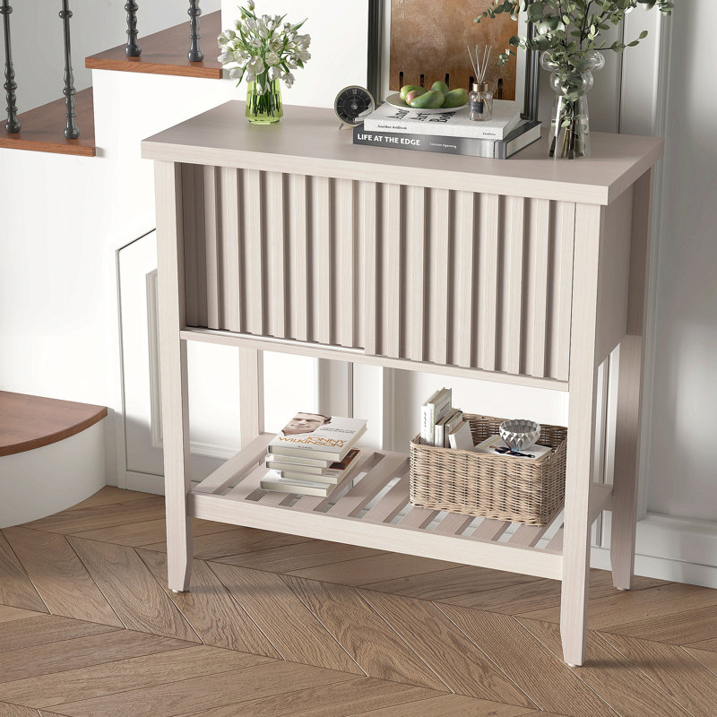 Console d'entrée de 80 cm avec tiroirs coulissants et tablette de rangement pour couloir, salon ou bureau, Beige, Beige