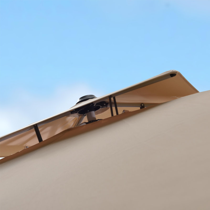 Shalonte 132'' Cantilever Umbrella with Crank Lift Counter Weights with Base in Ground, Beige