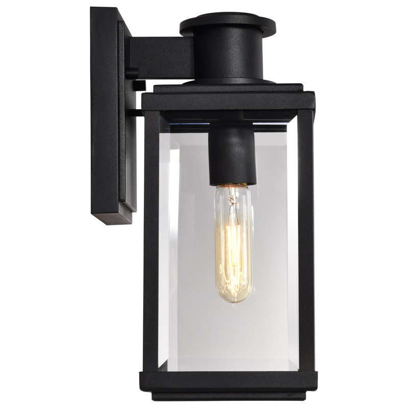 Luca - Lanterne d'extérieur moyenne - Finition noir sable - Verre biseauté transparent, H 13 po x l 5,75 po x P 7,38 po